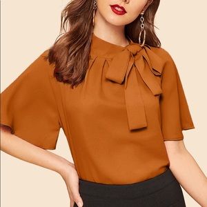 ✨Neck tie short sleeve blouse